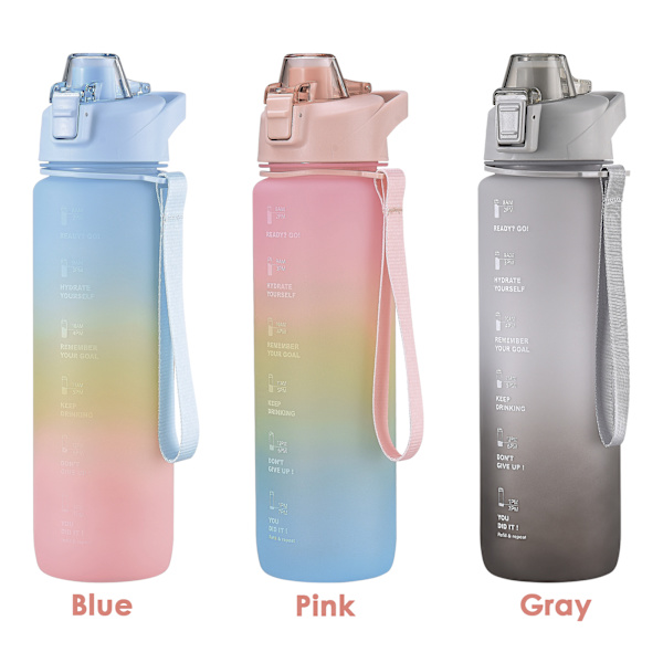 Blændende Gradient Plastik Vandkop 1000ml Stor Kapacitet Frostmat Casual Kop Rumkop