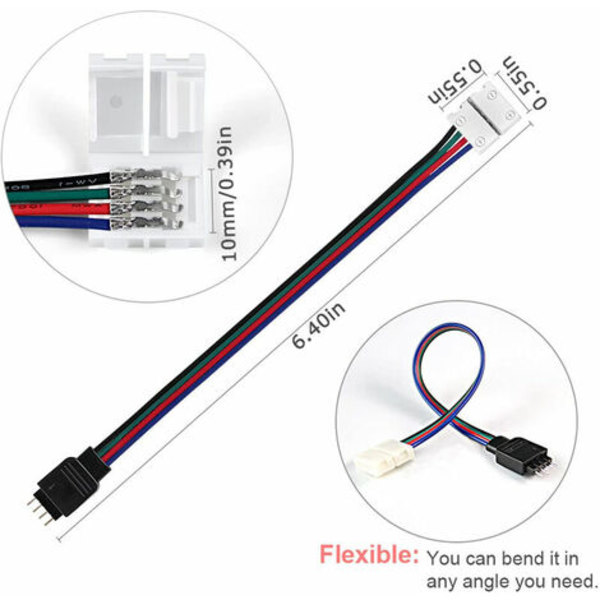10 st 3528 5050 RGB LED-remsanslutningar 4-stifts 6,4 tum hane och