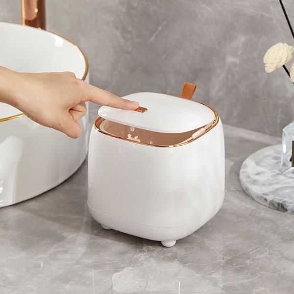 Kompakt Mini Soptunna för Sminkbord, Användarvänlig Design med Hållbara ABS-Material för Användning på Toalettbord, 2 Liters Kapacitet, Lätt att