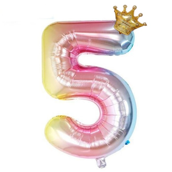 Aluminum Foil 32 Inch Crown Number Balloons Gradient Color Birth