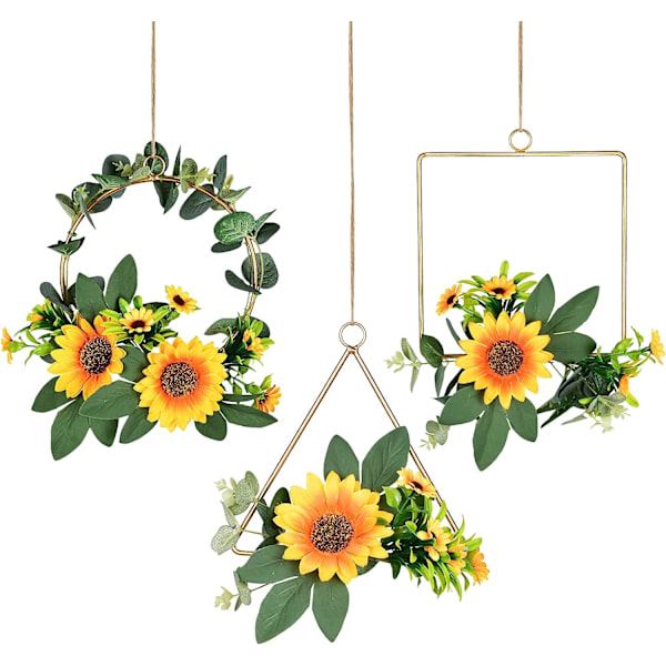 Konstgjord solros/rosbågekrans, set med 3 hängande blommor
