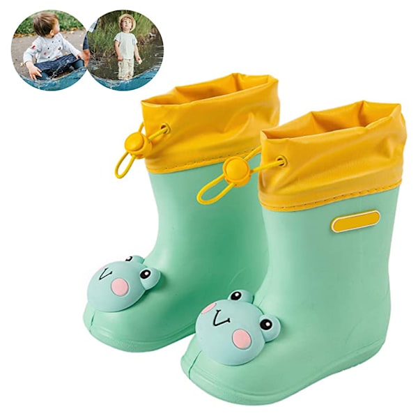 Regnstövlar för barn Pojkar Flickor Gummistövlar Dinosaurietryck halkfria green frog 18cm