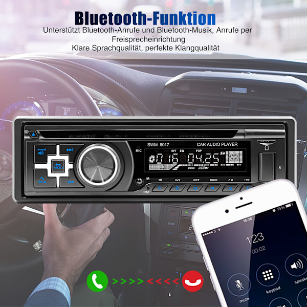 Autoradio mit CD-DVD-Player, MP3, USB, Bluetooth, FM-AUX-Eingang, Radio Single 1 DIN