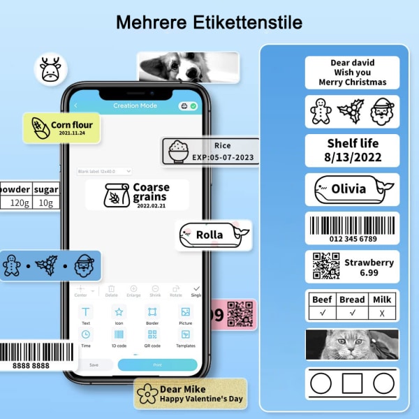 D30 etiketteringsenhed Bluetooth mini etiketteringsenhed Selvklæbende etiketprinter, mini etiketteringsmaskine til hjemmet, køkkenet, skolen, kontoret, kompatibel med