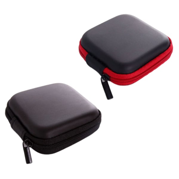 In-ear universal taske med mesh-rum med hård opbevaringsboks, beskyttelsestaske med rund lynlås, firkantet, sort og rosarød