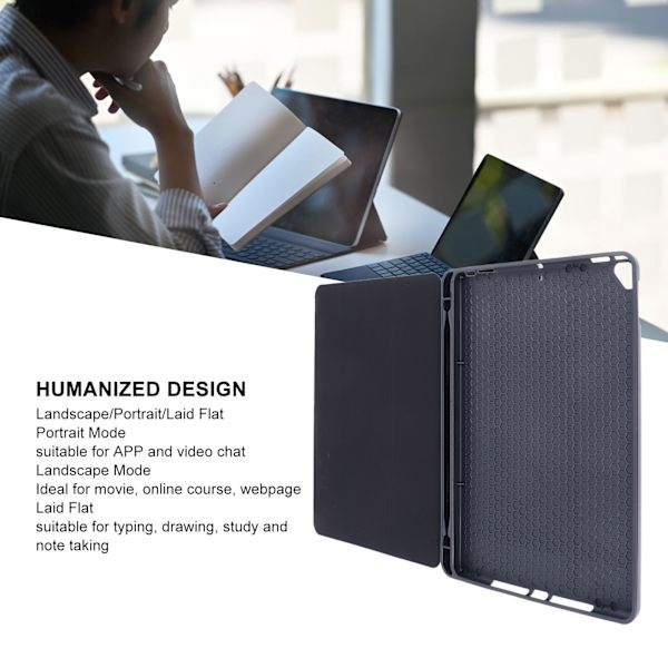 Tablet Etui Sort Blød TPU Præcise Udskæringer Blyantholder Multi Vinkel Støtte Etui til IOS Tablet 10.2in 10.5in