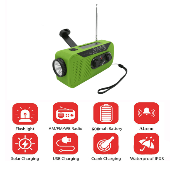 Emergency Crank Weather Radio, AM/FM/NOAA Portable Solar LED Fla