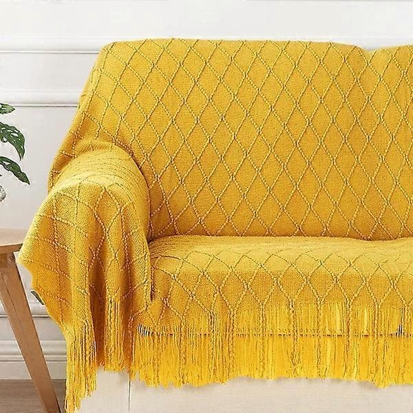 Knitted Blankets for Sofa and Bed, Soft and Cozy Knitted Throw with Tassels, Ginger Light Decorative Blankets and Throws 127*180CM