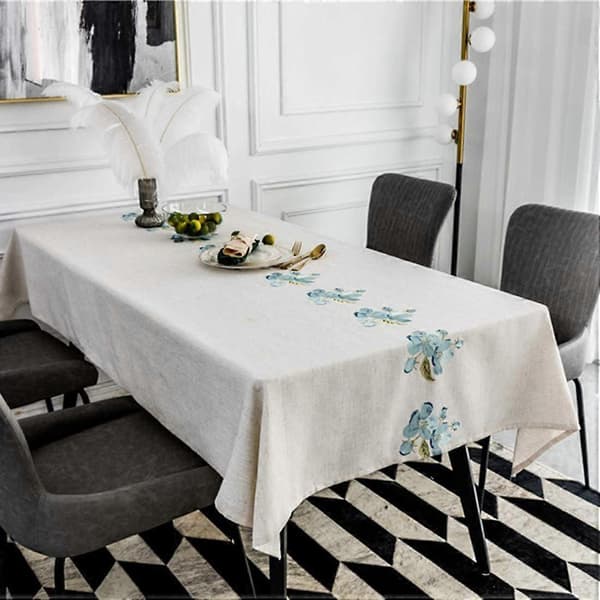 Broderad blommig duk rektangulär bordsduk lång bordsduk för köksmiddag, fest, semester, jul, buffé (blå, 53\"x39\")