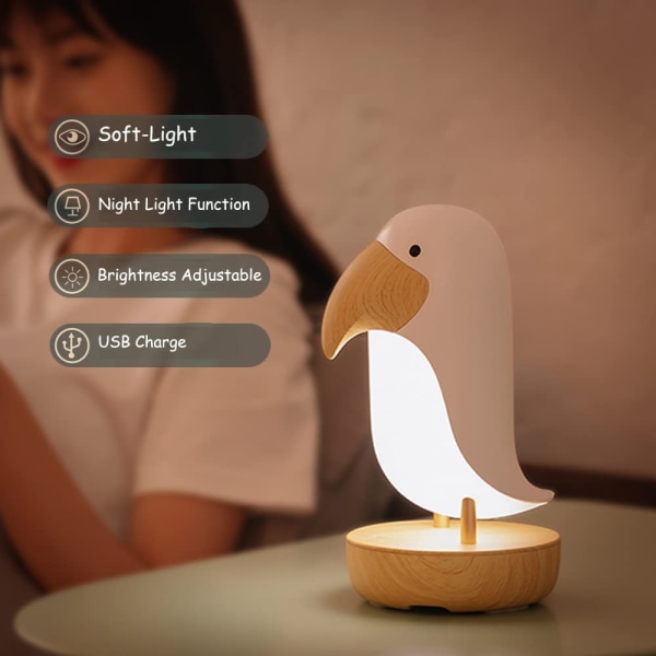 Kreativ näshornsfågel tecknad bordslampa, trä fågel säng
