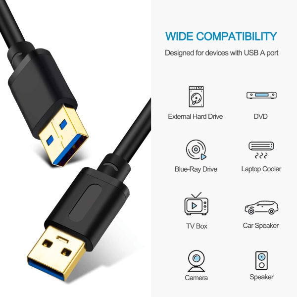 USB 3.0 A til A hannkabel 3Ft, USB til USB-kabel USB hann til hann