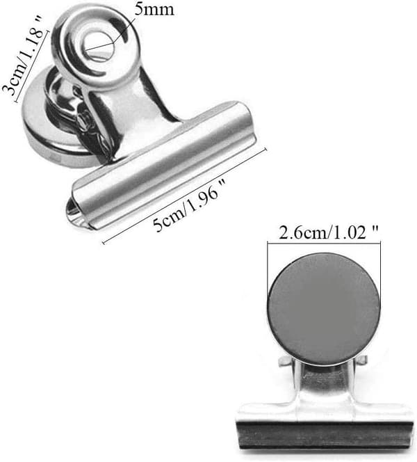 10-pak Bulldog Clip / Klemme i stål med magnet, sølv, M Sølv Sølv[TT] m Silver