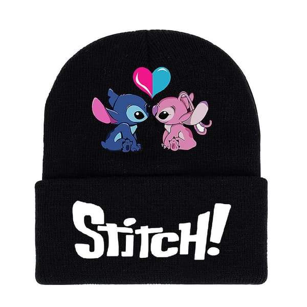 Unisex Lilo Stitch Tecknad Figur Tryckt Stickad Mössa Vinter Varm Mössa Present C