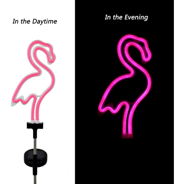 2 Pakke Rosa Neon Flamingo Solcelledrevne Hage Lamper Utendørs Sol