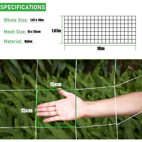 1,67mx 10m Have Netting Polyester Trellis Plante Ært Støtte