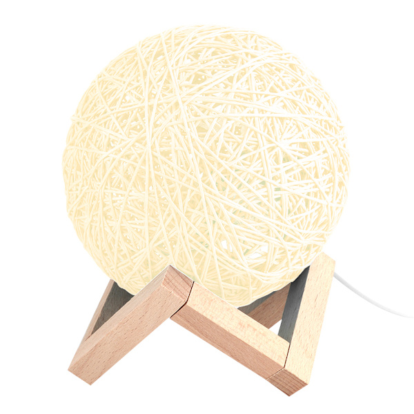 USB-ladbare nattlampe i ballform, Sepak Takraw LED-lys for hjem, soverom, beige