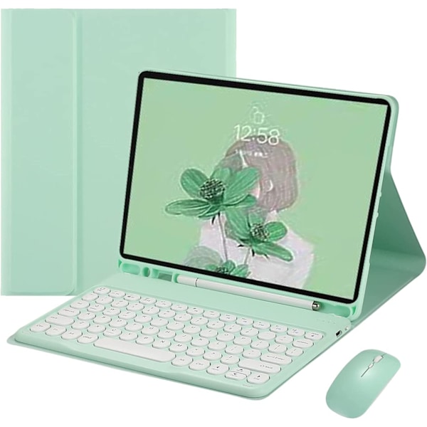Näppäimistökuori hiirellä RGB-näppäimistö Retro pyöreät näppäinhatut Makeat karkkivärit Irrotettava (iPad7/iPad8/iPad9/Air3/Pro10.5, Minttuvihreä)