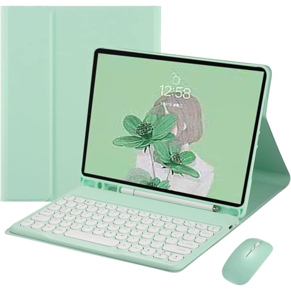 Tastaturetui med mus RGB-tastatur Retro runde tastaturhætter Sweet Candy Colors Aftagelig (iPad7/iPad8/iPad9/Air3/Pro10.5, Mintgrøn)