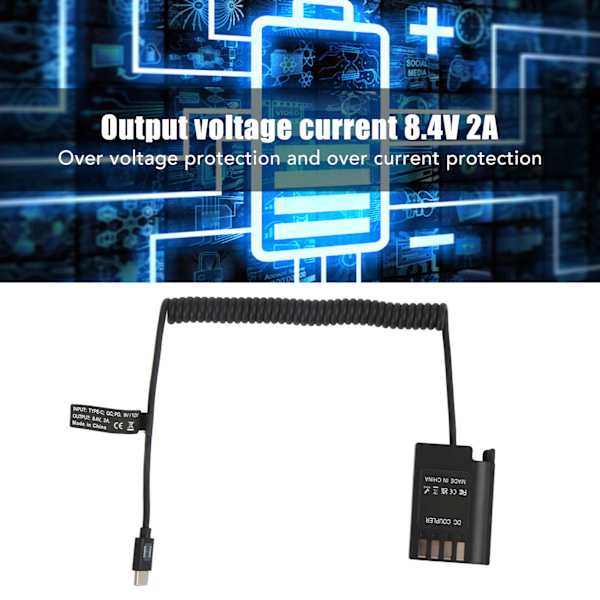 DMW DCC17 DC-kobler Type C til DMW BLK22 Dummy-batteri Strømadapter Understøtter QC PD til Lumix S5 DCS5 DCS5K GH5M2 GH6 Digitalkamera