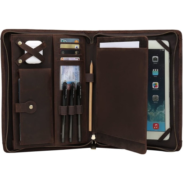 Läderportfölj för iPad Pro 11 2021 3:e/2:a/1:a generationen med pennhållare, äkta läder Business Notepad Legal Pad Notebook Portfolio med