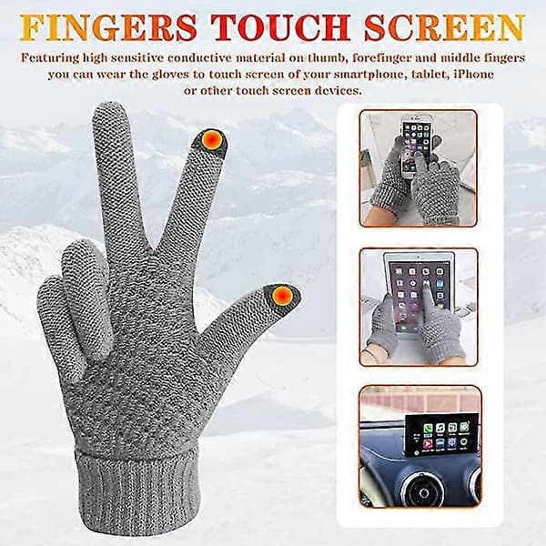 Dww-2 par kvinders vinter touch screen handsker varme fleeceforede strikhandsker elastisk manchet vinter sms-handsker sort + grå