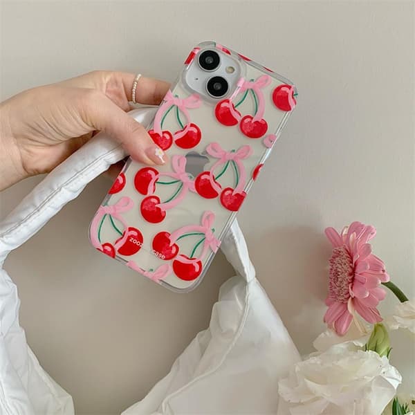 PC-compatible iPhone case, cute cherry bow aesthetic design, soft TPU slim - clear iphoneXS MAX