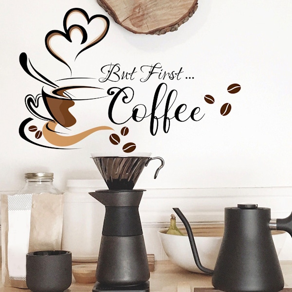 Inspirerande Kaffekopp Väggkonst, Vattentät och Hållbar, Högkvalitativ Självhäftande PVC, Skala och Fäst DIY Vinyl Väggkonst för Kök Butik Café