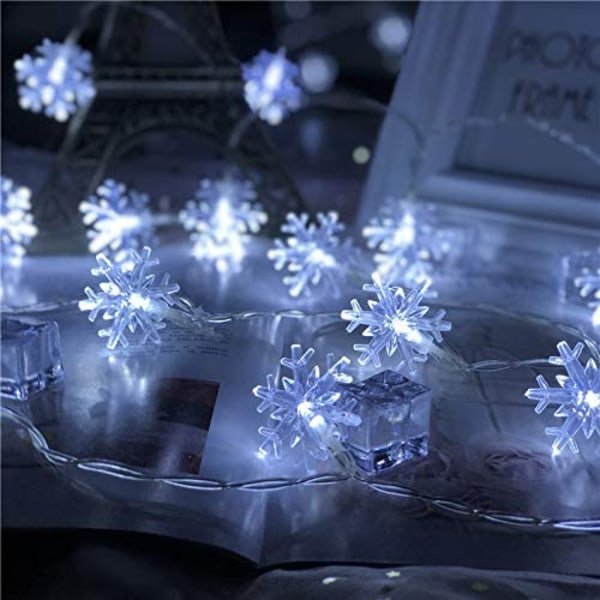 Julbelysning, 20 Ft 40 Led Snowflake String Lights Batteri O Snowflake-white