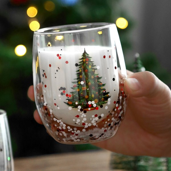 Söta Muggar Te Kaffe Kopp Mjölk Dubbelväggig Glasmugg Jul