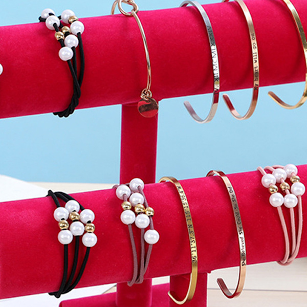 Smyckesdisplayställ Enkelt Modernt Armband Scrunchies Hållare för Hem Smycken Butik Showcase Ros Röd Dubbel Rad