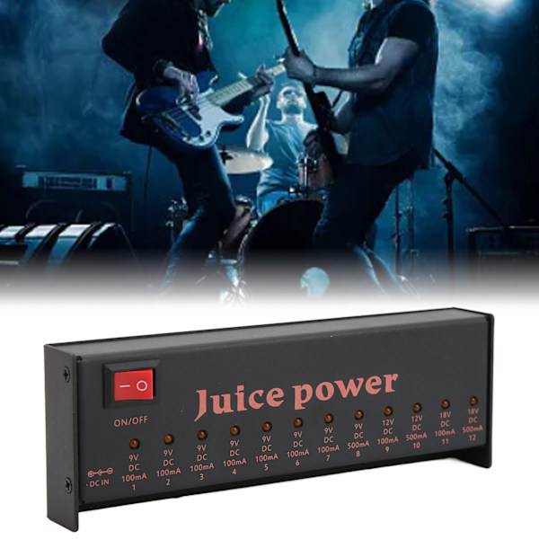 Gitarreffektpedal Strömförsörjning 12 Kanaler Isolerade DC-utgångar 9V 12V 18V 100mA 500mA 100‑240V US-kontakt