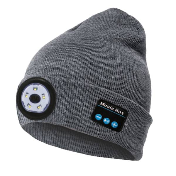 Bluetooth stickad cap, utomhus nattlöpning nattfiske led l grey