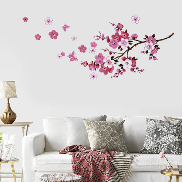 Sakura Blomster Väggklistermärken - Avtagbara Körsbärsblomsträd Gren Väggdekaler - DIY Heminredning Tapet för Barnrum Vardagsrum - Sovrum