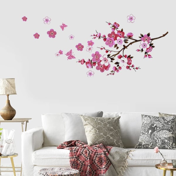 Sakura Flower Wall Stickers - Removable Cherry Blossom Tree Branch Wall Decals - DIY Home Decor Wallpaper for Kids Room Living Room - Bedroom