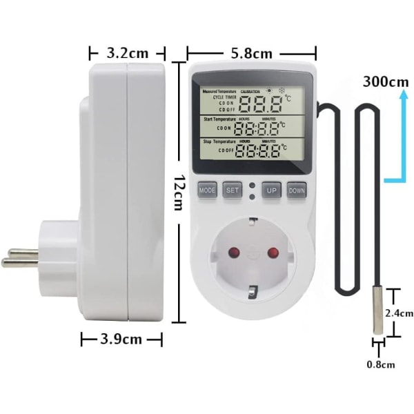 KETOTEK 230 V temperaturregulatorkontakt med sensor, digital termostatkontakt med timer, kontakt termostattidbrytare för växthus, akvarier,