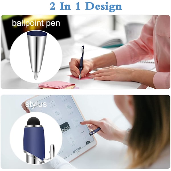 12 stk. kuglepen med stylus-spids, 1,0 mm sort blæk, metal