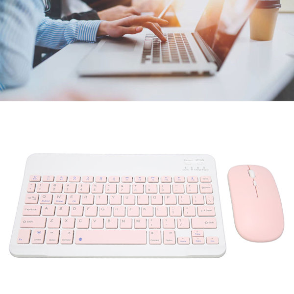 Trådlöst tangentbord och mus-set 10in dator tangentbord och mus combo för surfplatta mobiltelefon dator rosa