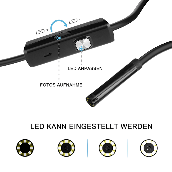 USB-kabel Android-plattform Endoskop, million CMOS megapiksel.2. 1 vanntett endoskop inspeksjonskamera stivt slangekabel (5 meter) for smarttelefoner