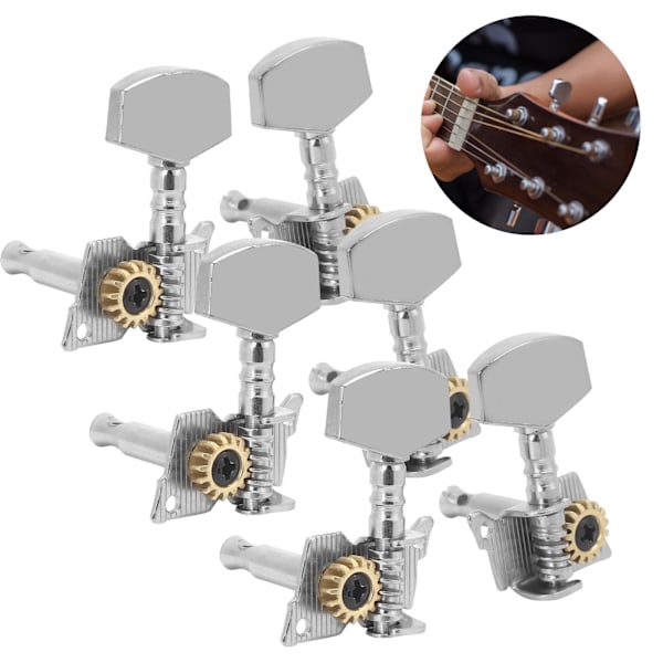 Gitar Tuning Pegs Nøkler Låsing Tunere Maskinhoder Sølv Reservedeler for Ukulele 3 Venstre og 3 Høyre