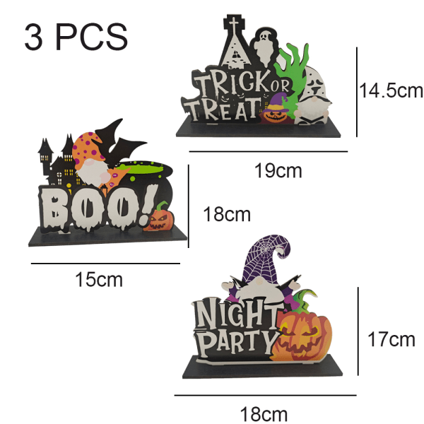 3 kpl Halloween-puukoristetta, juhlatunnelman luomiseen
