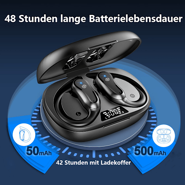 Bluetooth-hörlurar Sport, In Ear-hörlurar Trådlösa Bluetooth 5.3 HiFi Premiumljud, 2023 Nya Trådlösa Öronproppar 48H med ENC Brusreducering