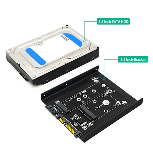 SATA-sovitin 2-in-1 MSATA/M2 NGFF SSD -kaksoisportti SATA3 -muuntimeen 3,5 tuuman kiintolevyllä, tietokoneen lisävarusteet
