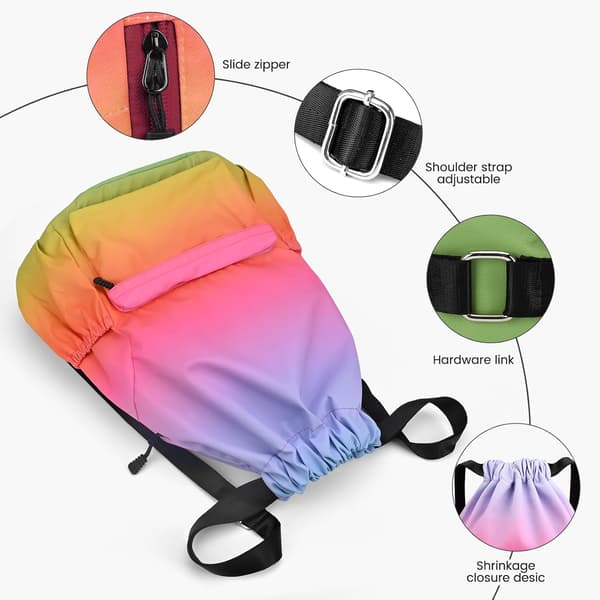 Drawstring Gym Bag, Large Drawstring Bags with Mesh Pockets, Waterproof Nylon Drawstring Bag, Drawstring Gym Bag Yellow Green