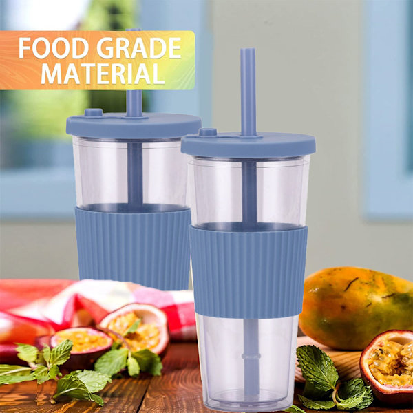 700ml stor kapacitet transparent dubbelskikts plastkopp sugrör mjölktekopp bärbar utomhus sugrör kopp