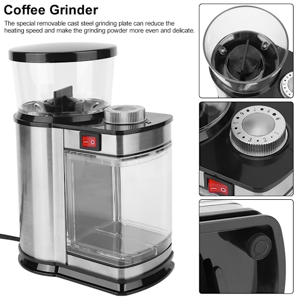 Justerbar Kvarnväljare Kaffekvarn, Rostfritt Stål, Stor Bönbehållare, Precision Konisk Burr För Jämnt Kaffe, Livsmedelskvalitet