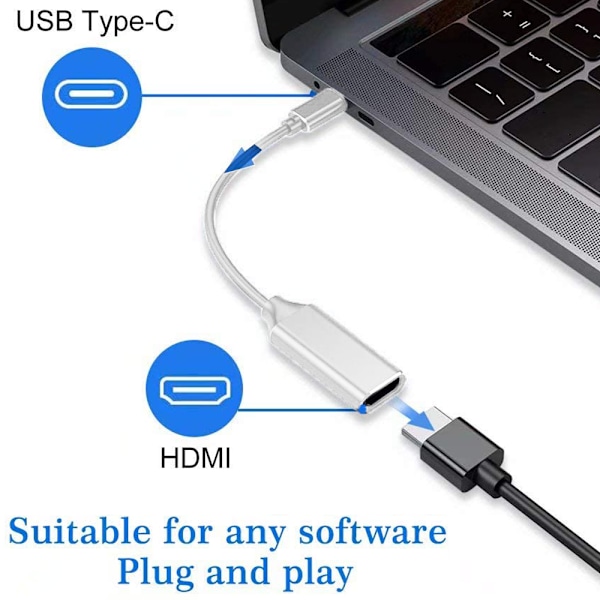 USB C til HDMI-adapter, adapter med video- og lydutgang