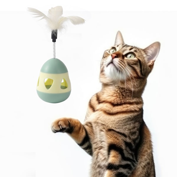 Kattgodis Dispenser Leksak med Fjäder Interaktiv Förhindra Tippning Katt Långsam Matare Pusselboll Gul Grön