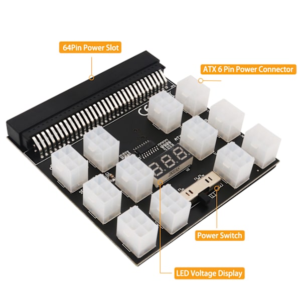PSU-kort Sort PCB Plastmateriale 12 ATX 2x3 Pin Udgang LED Spændingsdisplay Strømstik