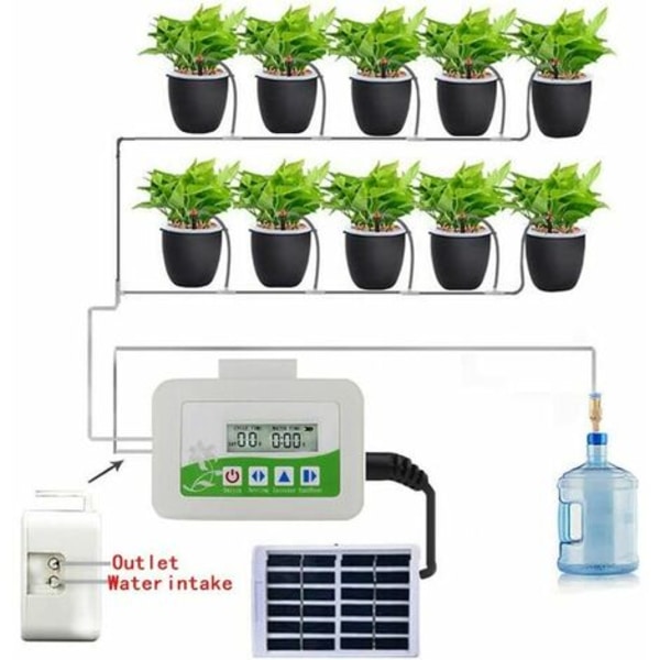 Automatisk dryppvanningssystem, solcelledrevet timer