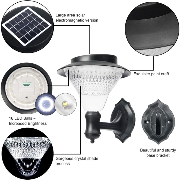 Solcellslampor för vägg, 16 LED solcellslampor för veranda, solcellslampor för utomhusbruk